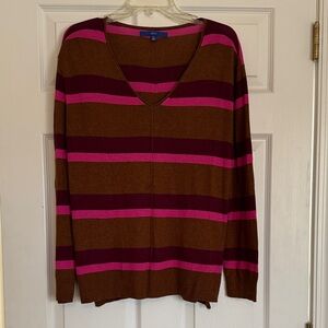 Apt. 9 Brown and Pink V-Neck Sweater stripes tunic